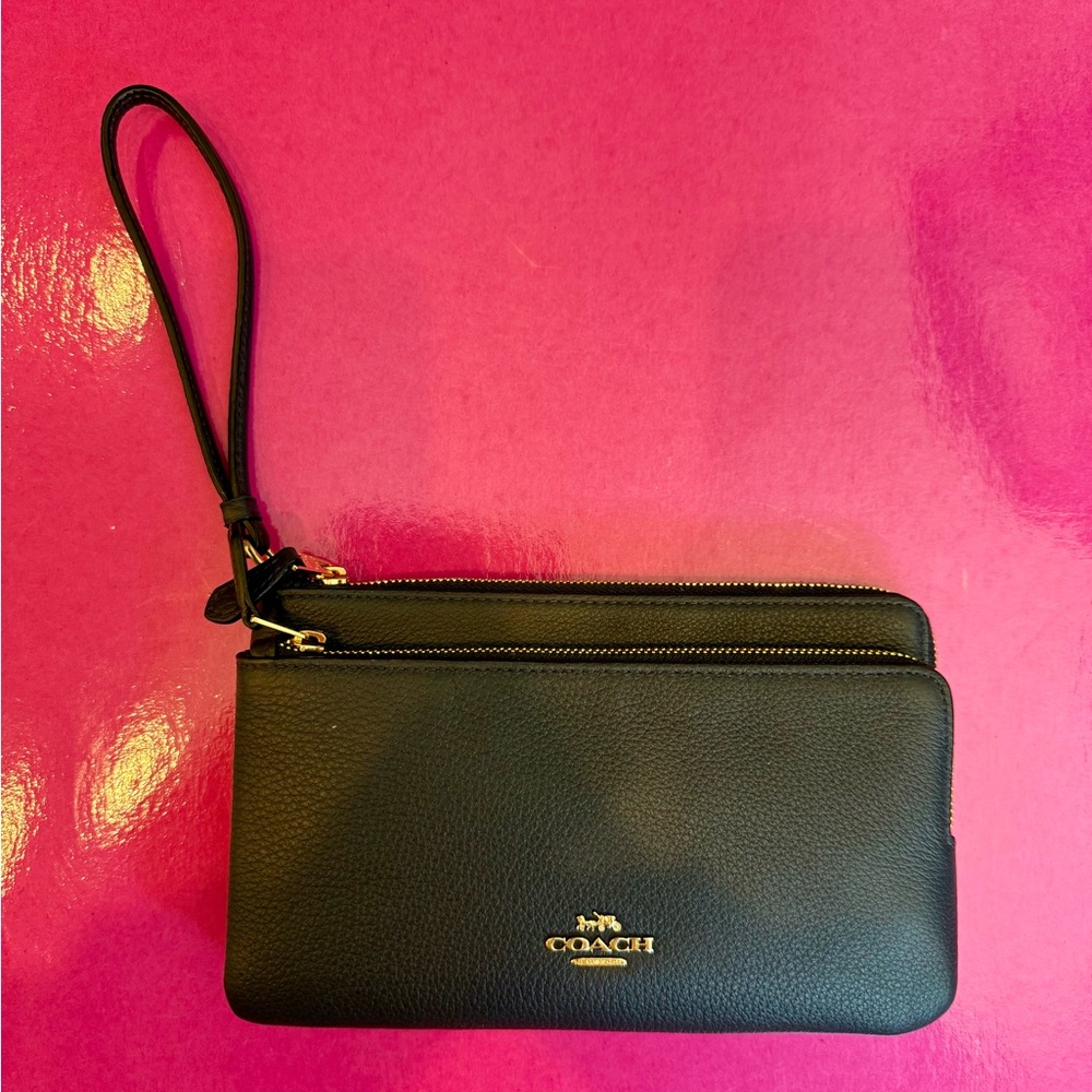 NWT Coach Pebble Leather Double Zip Wallet - Midnight/Navy